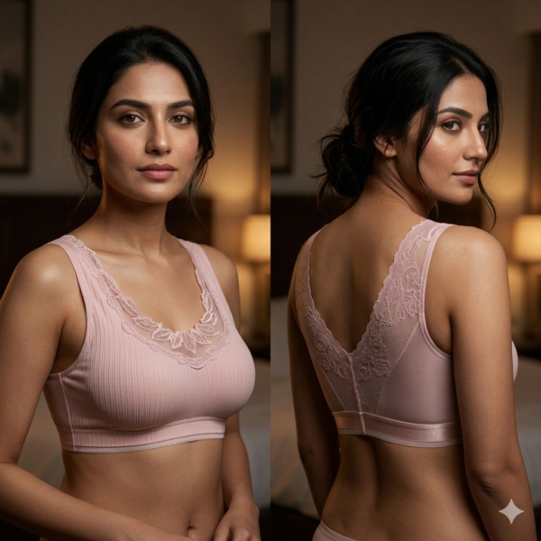 Deep V Bralette Sexy See Through Push Up Bralette Wirefree ZL20 Tea Pink