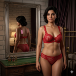 Net Bra and Panty Set Full Lace Net Non Padded Wired Extra Soft Q47 Bright Maroon Front 01