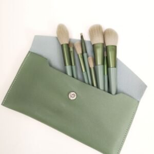 Pistachio Green 8 Piece Eye and Face Makeup Brush Set with Leather Travel Case Model 799 Professional Cosmetic Brush Kit