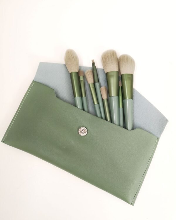 Pistachio Green 8 Piece Eye and Face Makeup Brush Set with Leather Travel Case Model 799 Professional Cosmetic Brush Kit