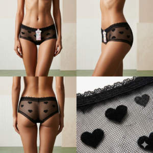 Heart print low waist seamless net panty for women