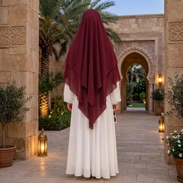 Soft chiffon three layer khimar with niqab for women
