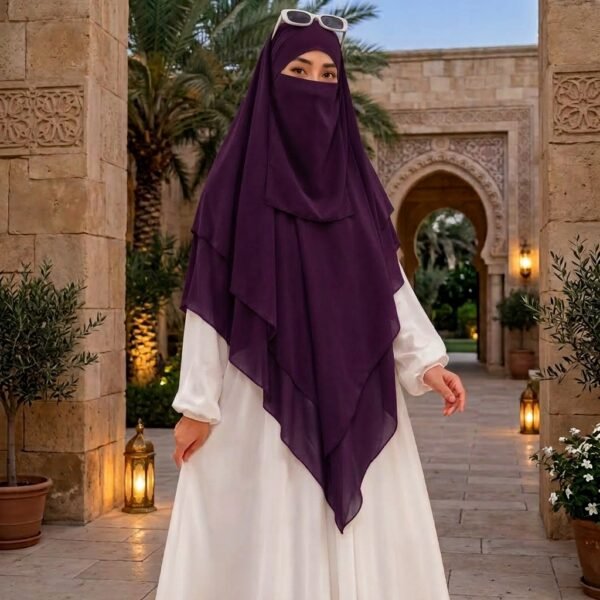 Soft chiffon three layer khimar with niqab for women
