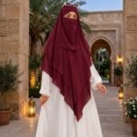 Soft chiffon three layer khimar with niqab for women