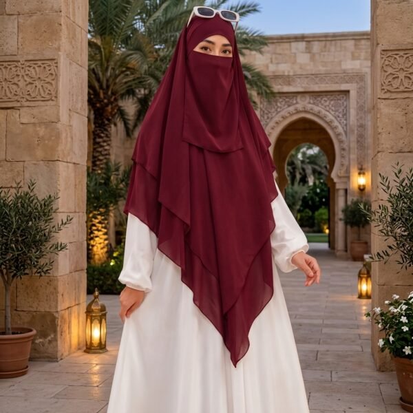 Soft chiffon three layer khimar with niqab for women