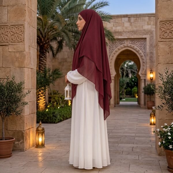 Soft chiffon three layer khimar with niqab for women