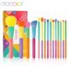 Docolor 15 pcs rainbow colorful makeup brush set with synthetic bristles for foundation blending powder blush and eyeshadow