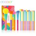 Docolor 15 pcs rainbow colorful makeup brush set with synthetic bristles for foundation blending powder blush and eyeshadow