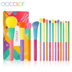 Docolor 15 pcs rainbow colorful makeup brush set with synthetic bristles for foundation blending powder blush and eyeshadow