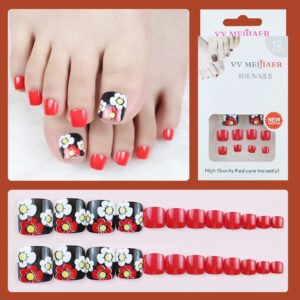 12 pcs false toe nails press on toenails with glue reusable artificial nail art design for pedicure