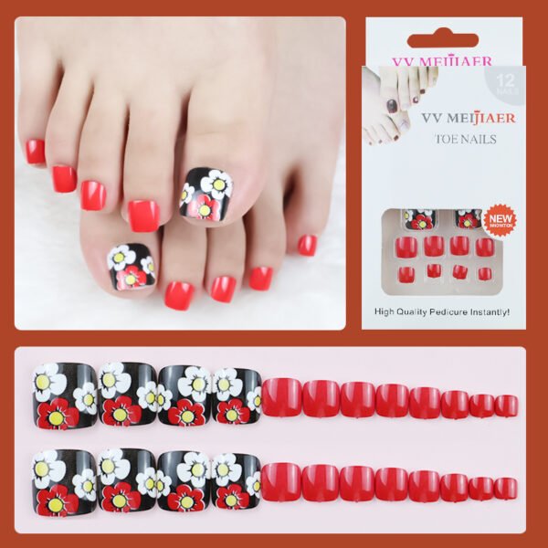 12 pcs false toe nails press on toenails with glue reusable artificial nail art design for pedicure
