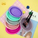 foldable silicone makeup brush cleaning bowl with textured surface for washing brushes and sponges portable cosmetic cleaning tool