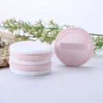 One finger velvet powder puff round satin set of 4 soft makeup puff for loose and compact powder application