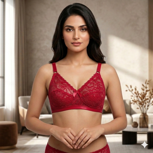 Women Net Bra Without Wire with Cotton Half Cup Lining Soft Lace Comfortable Daily Wear Bra