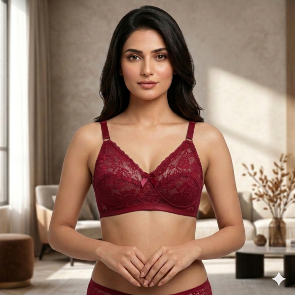 Women Net Bra Without Wire with Cotton Half Cup Lining Soft Lace Comfortable Daily Wear Bra