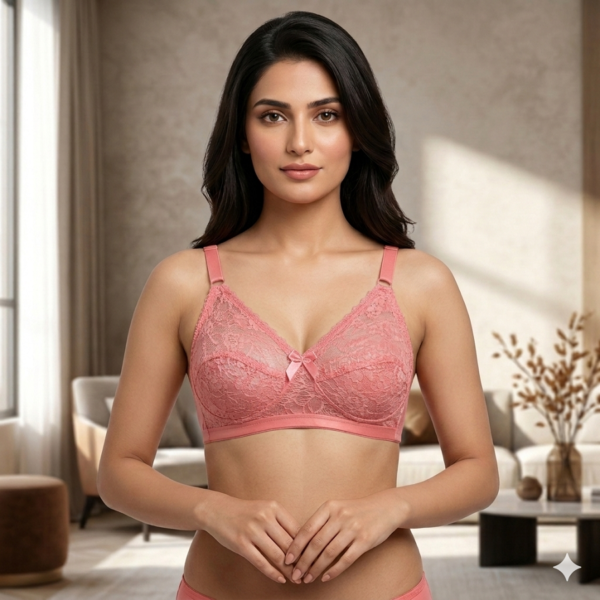 Women Net Bra Without Wire with Cotton Half Cup Lining Soft Lace Comfortable Daily Wear Bra