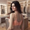 Deep U back design and adjustable straps of net lingerie bra for women
