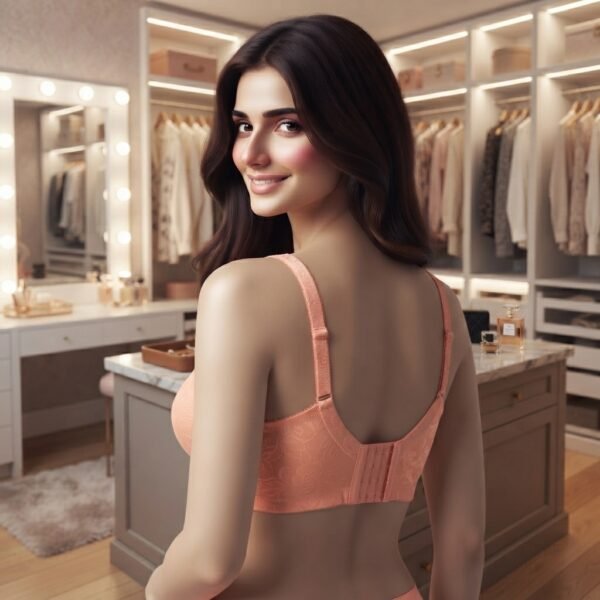 Deep U back design and adjustable straps of net lingerie bra for women