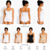 Soft blended cotton camisole tank top for women with lace neckline and adjustable straps in white, beige, black, and sand