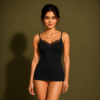 Soft blended cotton camisole tank top for women with lace neckline and adjustable straps in white, beige, black, and sand