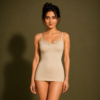 Soft blended cotton camisole tank top for women with lace neckline and adjustable straps in white, beige, black, and sand