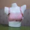 Front view of pink floral lace tube top thin padded bra on mannequin.