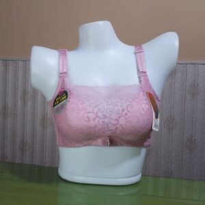 Front view of pink floral lace tube top thin padded bra on mannequin.