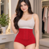 Tummy control shapewear brief with adjustable hook closure.